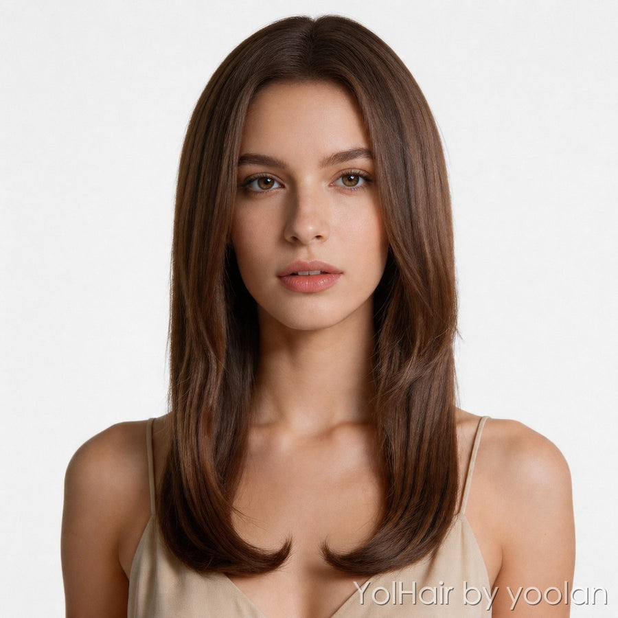 Natural layered brown synthetic wig