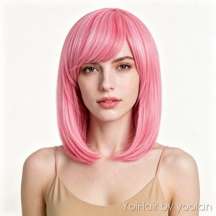 Pink short bob cosplay wig