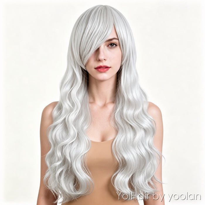 White wavy cosplay wig